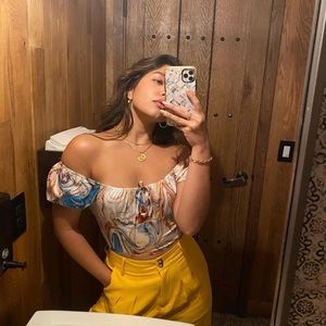 Cider off the shoulder puff sleeved crop top